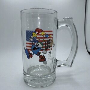 RARE Vintage 1996 Atlanta Olympic ' Izzy ' Flag Glass Mug Beer Mug